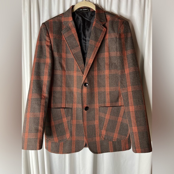 Lars Amadeus Plaid Blazer with Button Closure Fully Lined Shoulder Pads Patch - Picture 2 of 8